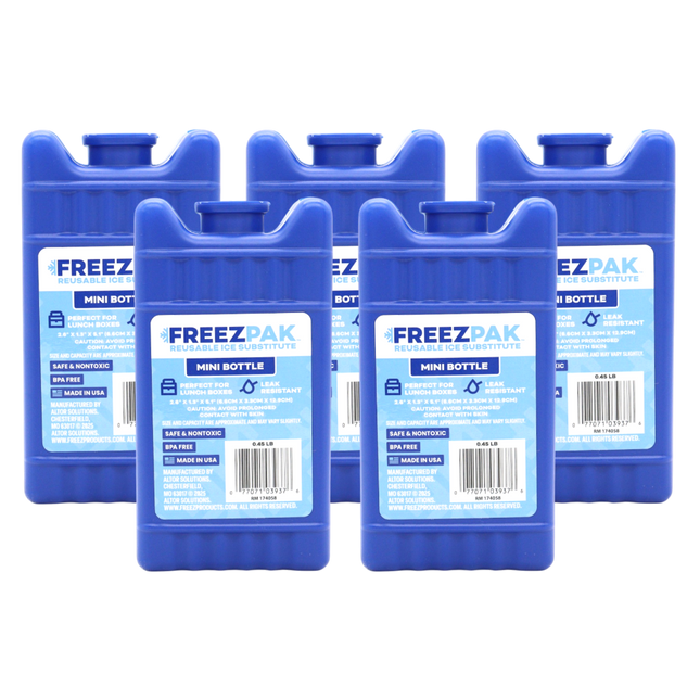 Freez Pak Mini 0.45lb Ice Pack Block - Reusable & Compact Ice Substitute Pack for Lunch Boxes, Coolers, Fishing, Sporting Events, Beach & Camping Trips - Made in the USA (5-Pack)