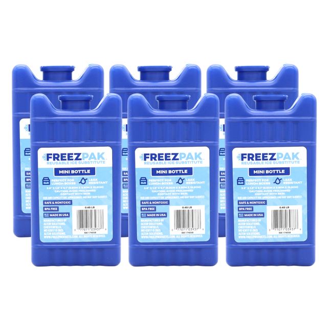 Freez Pak Mini 0.45lb Ice Pack Block - Reusable & Compact Ice Substitute Pack for Lunch Boxes, Coolers, Fishing, Sporting Events, Beach & Camping Trips - Made in the USA (6-Pack)