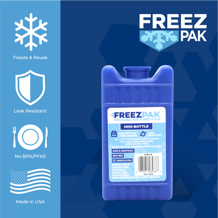 Freez Pak Mini 0.45lb Ice Pack Block - Reusable & Compact Ice Substitute Pack for Lunch Boxes, Coolers, Fishing, Sporting Events, Beach & Camping Trips - Made in the USA (6-Pack)