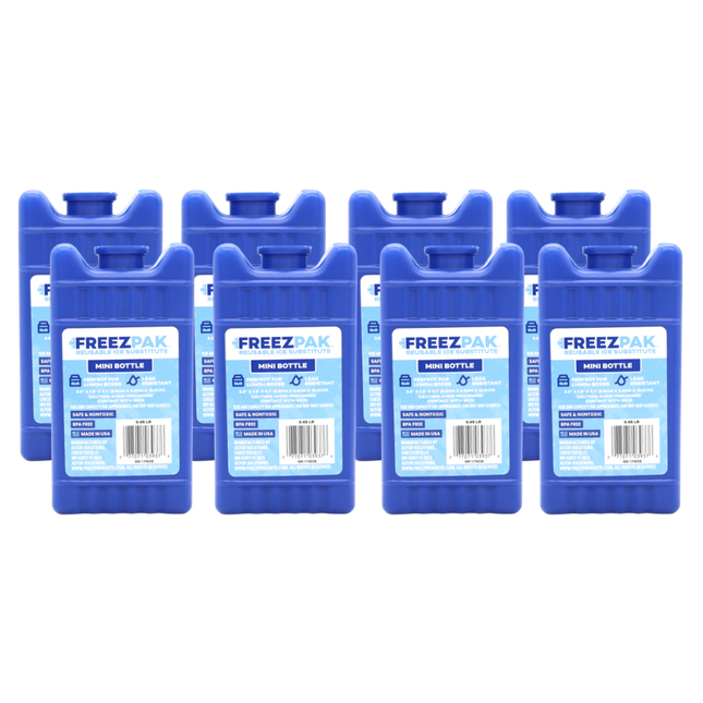 Freez Pak Mini 0.45lb Ice Pack Block - Reusable & Compact Ice Substitute Pack for Lunch Boxes, Coolers, Fishing, Sporting Events, Beach & Camping Trips - Made in the USA (8-Pack)