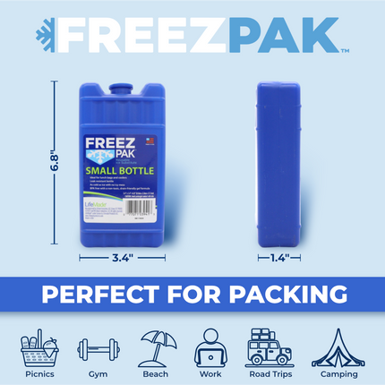 Freez Pak Small 0.75lb Ice Pack Block - Reusable & Compact Ice Substitute Pack for Lunch Boxes, Coolers, Fishing, Sporting Events, Beach & Camping Trips - Made in the USA (Single)