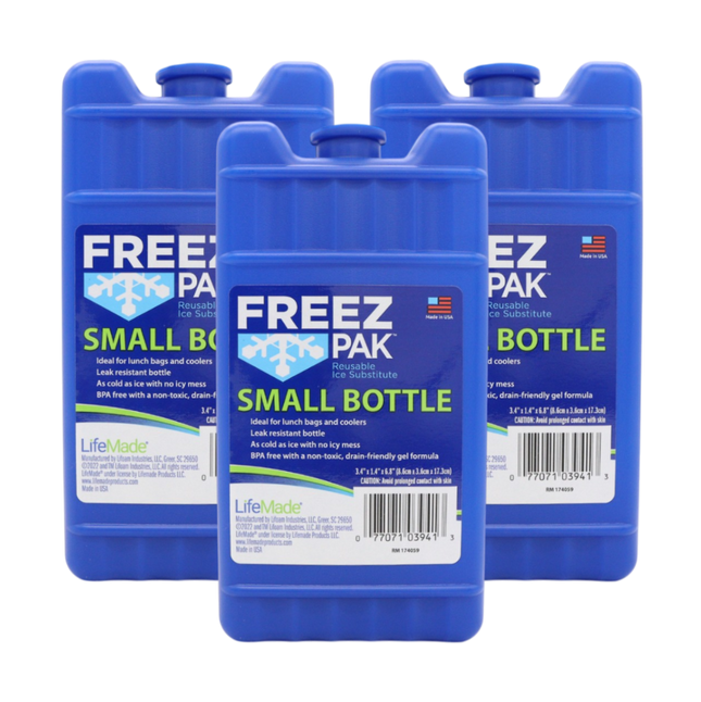 Freez Pak Small 0.75lb Ice Pack Block - Reusable & Compact Ice Substitute Pack for Lunch Boxes, Coolers, Fishing, Sporting Events, Beach & Camping Trips - Made in the USA (3-Pack)