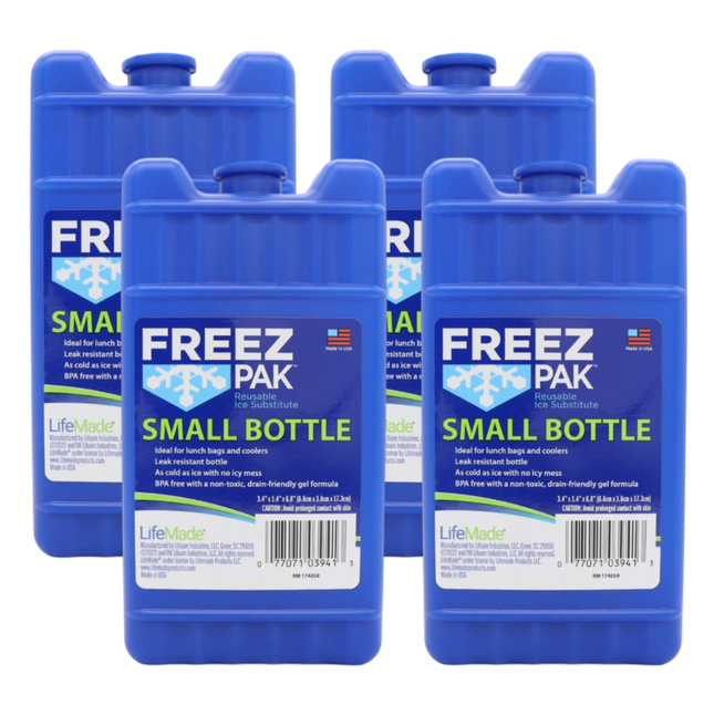 Freez Pak Small 0.75lb Ice Pack Block - Reusable & Compact Ice Substitute Pack for Lunch Boxes, Coolers, Fishing, Sporting Events, Beach & Camping Trips - Made in the USA (4-Pack)