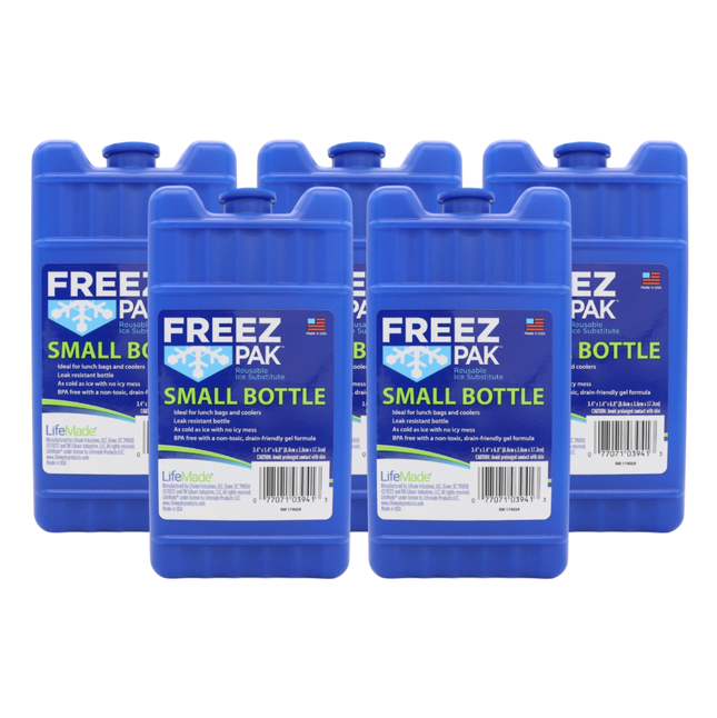 Freez Pak Small 0.75lb Ice Pack Block - Reusable & Compact Ice Substitute Pack for Lunch Boxes, Coolers, Fishing, Sporting Events, Beach & Camping Trips - Made in the USA (5-Pack)