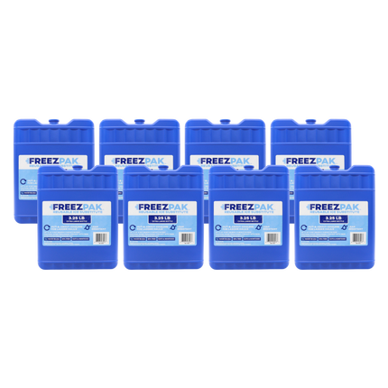 Freez Pak X-Large 3.25lb Ice Pack Block - Reusable & Compact Ice Substitute Pack for Lunch Boxes, Coolers, Fishing, Sporting Events, Beach & Camping Trips - Made in the USA (8-Pack)