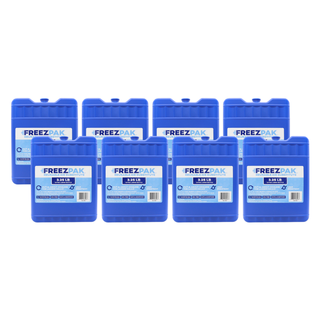 Freez Pak X-Large 3.25lb Ice Pack Block - Reusable & Compact Ice Substitute Pack for Lunch Boxes, Coolers, Fishing, Sporting Events, Beach & Camping Trips - Made in the USA (8-Pack)