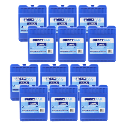 Freez Pak X-Large 3.25lb Ice Pack Block - Reusable & Compact Ice Substitute Pack for Lunch Boxes, Coolers, Fishing, Sporting Events, Beach & Camping Trips - Made in the USA (12-Pack)