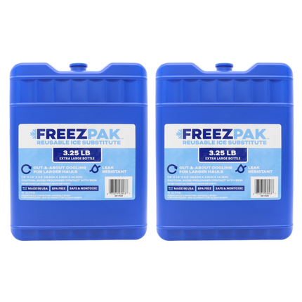 Freez Pak X-Large 3.25lb Ice Pack Block - Reusable & Compact Ice Substitute Pack for Lunch Boxes, Coolers, Fishing, Sporting Events, Beach & Camping Trips - Made in the USA (2-Pack)