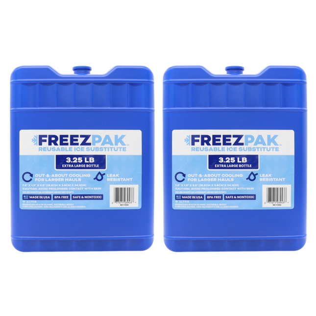 Freez Pak X-Large 3.25lb Ice Pack Block - Reusable & Compact Ice Substitute Pack for Lunch Boxes, Coolers, Fishing, Sporting Events, Beach & Camping Trips - Made in the USA (2-Pack)