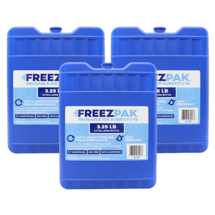 Freez Pak X-Large 3.25lb Ice Pack Block - Reusable & Compact Ice Substitute Pack for Lunch Boxes, Coolers, Fishing, Sporting Events, Beach & Camping Trips - Made in the USA (3-Pack)