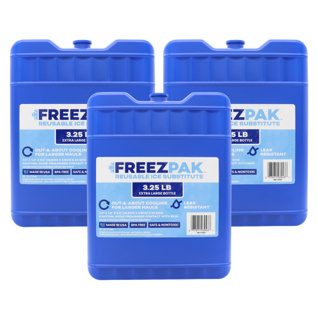 Freez Pak X-Large 3.25lb Ice Pack Block - Reusable & Compact Ice Substitute Pack for Lunch Boxes, Coolers, Fishing, Sporting Events, Beach & Camping Trips - Made in the USA (3-Pack)