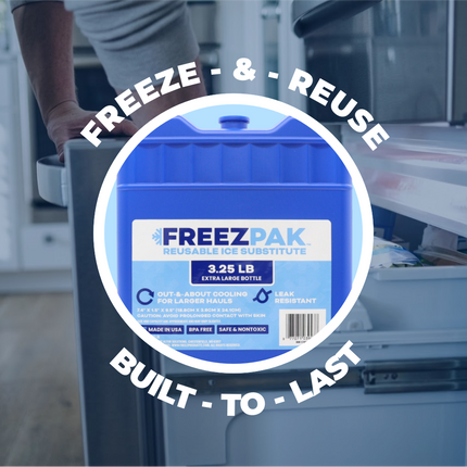 Freez Pak X-Large 3.25lb Ice Pack Block - Reusable & Compact Ice Substitute Pack for Lunch Boxes, Coolers, Fishing, Sporting Events, Beach & Camping Trips - Made in the USA (3-Pack)