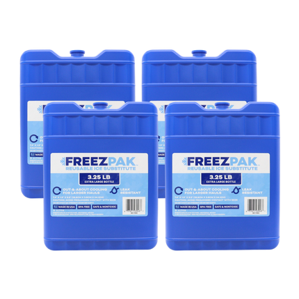 Freez Pak X-Large 3.25lb Ice Pack Block - Reusable & Compact Ice Substitute Pack for Lunch Boxes, Coolers, Fishing, Sporting Events, Beach & Camping Trips - Made in the USA (4-Pack)