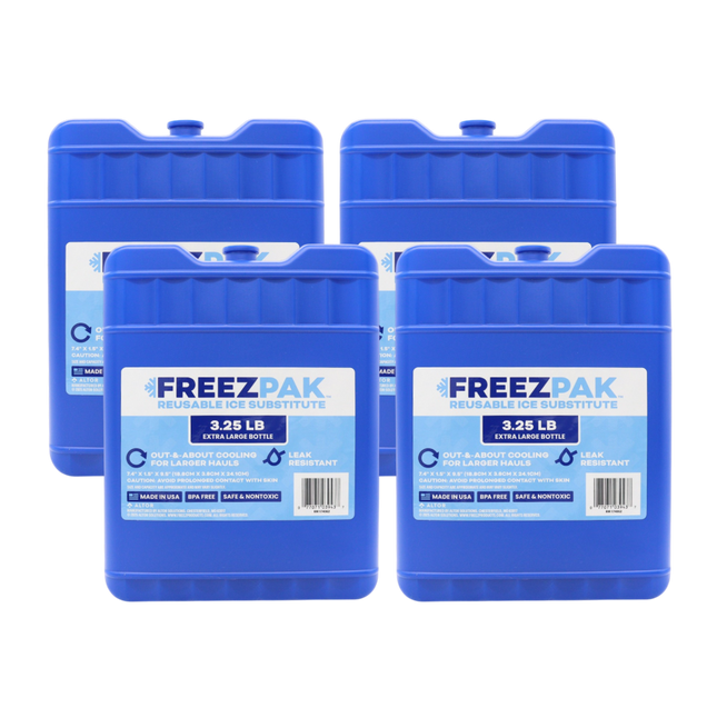 Freez Pak X-Large 3.25lb Ice Pack Block - Reusable & Compact Ice Substitute Pack for Lunch Boxes, Coolers, Fishing, Sporting Events, Beach & Camping Trips - Made in the USA (4-Pack)