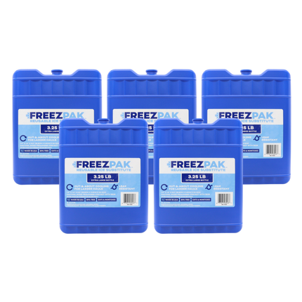 Freez Pak X-Large 3.25lb Ice Pack Block - Reusable & Compact Ice Substitute Pack for Lunch Boxes, Coolers, Fishing, Sporting Events, Beach & Camping Trips - Made in the USA (5-Pack)