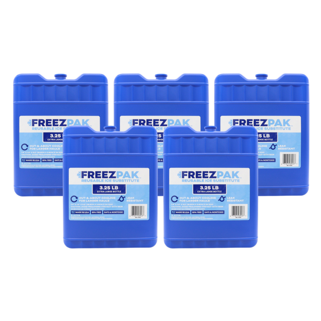 Freez Pak X-Large 3.25lb Ice Pack Block - Reusable & Compact Ice Substitute Pack for Lunch Boxes, Coolers, Fishing, Sporting Events, Beach & Camping Trips - Made in the USA (5-Pack)