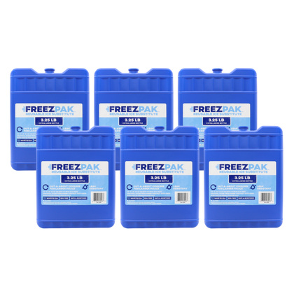 Freez Pak X-Large 3.25lb Ice Pack Block - Reusable & Compact Ice Substitute Pack for Lunch Boxes, Coolers, Fishing, Sporting Events, Beach & Camping Trips - Made in the USA (6-Pack)