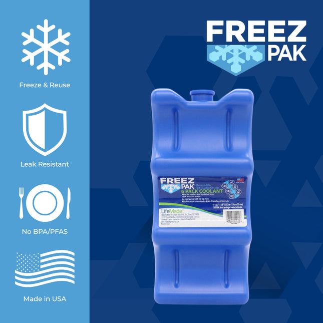 Freez Pak Everyday Reusable Ice Substitute Block for 6-Pack of 12oz Cans - Gel Ice Pack Shaped to fit 12oz Cans for Coolers, Fishing, Sporting Events, Beach & Camping Trips  - Made in USA(12-Pack)