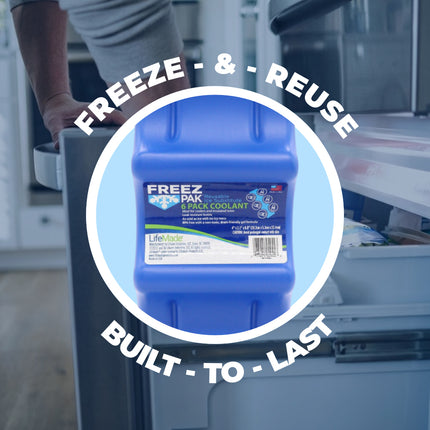 Freez Pak Everyday Reusable Ice Substitute Block for 6-Pack of 12oz Cans - Gel Ice Pack Shaped to fit 12oz Cans for Coolers, Fishing, Sporting Events, Beach & Camping Trips  - Made in USA(8-Pack)