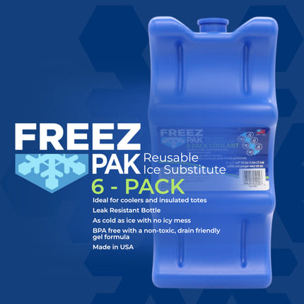 Freez Pak Everyday Reusable Ice Substitute Block for 6-Pack of 12oz Cans - Gel Ice Pack Shaped to fit 12oz Cans for Coolers, Fishing, Sporting Events, Beach & Camping Trips  - Made in USA(2-Pack)