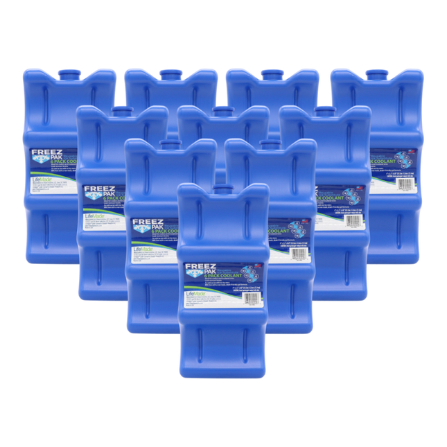 Freez Pak Everyday Reusable Ice Substitute Block for 6-Pack of 12oz Cans - Gel Ice Pack Shaped to fit 12oz Cans for Coolers, Fishing, Sporting Events, Beach & Camping Trips  - Made in USA(10-Pack)