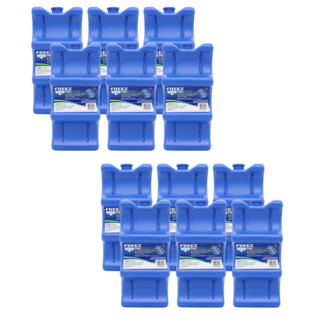 Freez Pak Everyday Reusable Ice Substitute Block for 6-Pack of 12oz Cans - Gel Ice Pack Shaped to fit 12oz Cans for Coolers, Fishing, Sporting Events, Beach & Camping Trips  - Made in USA(12-Pack)