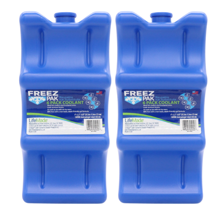 Freez Pak Everyday Reusable Ice Substitute Block for 6-Pack of 12oz Cans - Gel Ice Pack Shaped to fit 12oz Cans for Coolers, Fishing, Sporting Events, Beach & Camping Trips  - Made in USA(2-Pack)