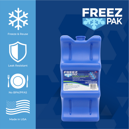 Freez Pak Everyday Reusable Ice Substitute Block for 6-Pack of 12oz Cans - Gel Ice Pack Shaped to fit 12oz Cans for Coolers, Fishing, Sporting Events, Beach & Camping Trips  - Made in USA(2-Pack)