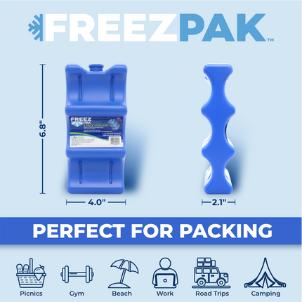 Freez Pak Everyday Reusable Ice Substitute Block for 6-Pack of 12oz Cans - Gel Ice Pack Shaped to fit 12oz Cans for Coolers, Fishing, Sporting Events, Beach & Camping Trips  - Made in USA(4-Pack)