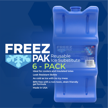 Freez Pak Everyday Reusable Ice Substitute Block for 6-Pack of 12oz Cans - Gel Ice Pack Shaped to fit 12oz Cans for Coolers, Fishing, Sporting Events, Beach & Camping Trips  - Made in USA(4-Pack)
