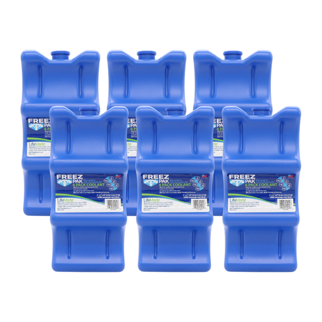 Freez Pak Everyday Reusable Ice Substitute Block for 6-Pack of 12oz Cans - Gel Ice Pack Shaped to fit 12oz Cans for Coolers, Fishing, Sporting Events, Beach & Camping Trips  - Made in USA(6-Pack)