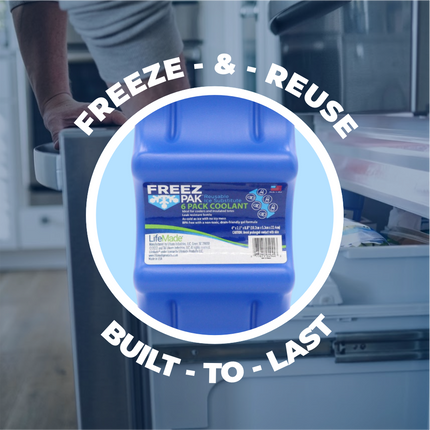Freez Pak Everyday Reusable Ice Substitute Block for 6-Pack of 12oz Cans - Gel Ice Pack Shaped to fit 12oz Cans for Coolers, Fishing, Sporting Events, Beach & Camping Trips  - Made in USA(6-Pack)