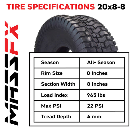MASSFX 20x8-8 Turf Tire for golf carts and lawn mowers 4-Ply (2 Pack)