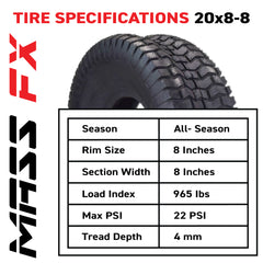 MASSFX 20x8-8 Lawn Mower Tires 20x8 Tractor Mower 4 Pack 20x8x8 Lawn & Garden