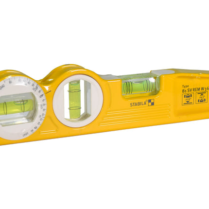 Stabila 25360 10‑Inch Die‑Cast Magnetic Torpedo Level with Adjustable 360‑Degree Vial, V‑Groove Frame, Precision Milled Surface, and Three‑Vial Layout for Professional Construction and Metalwork