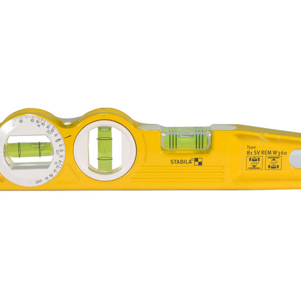 Stabila 25360 10‑Inch Die‑Cast Magnetic Torpedo Level with Adjustable 360‑Degree Vial, V‑Groove Frame, Precision Milled Surface, and Three‑Vial Layout for Professional Construction and Metalwork