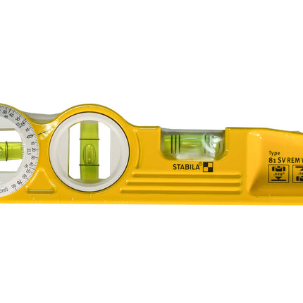 Stabila 25360 10‑Inch Die‑Cast Magnetic Torpedo Level with Adjustable 360‑Degree Vial, V‑Groove Frame, Precision Milled Surface, and Three‑Vial Layout for Professional Construction and Metalwork