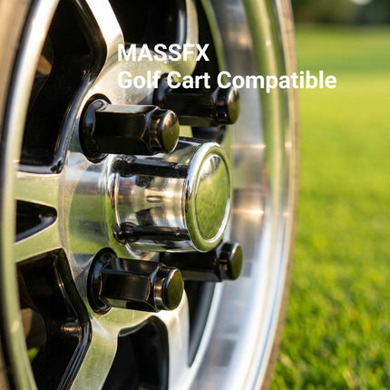 MASSFX 16-Pack Durable Black 14mm Hex Lug Nuts, 32mm Length, & 10x1.25 Thread - Heavy Duty Replacement Lug Nuts for Golf Cart Wheels, Fits Most EZGO, Club Car & Yamaha Golf Cart Wheels