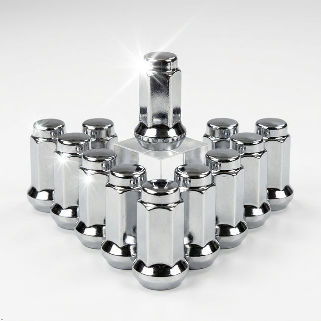 MASSFX 16-Pack Durable Chrome 14mm Hex Lug Nuts, 32mm Length, & 10x1.25 Thread - Heavy Duty Replacement Lug Nuts for Golf Cart Wheels, Fits Most EZGO, Club Car & Yamaha Golf Cart Wheels