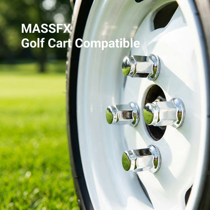 MASSFX 16-Pack Durable Chrome 14mm Hex Lug Nuts, 32mm Length, & 10x1.25 Thread - Heavy Duty Replacement Lug Nuts for Golf Cart Wheels, Fits Most EZGO, Club Car & Yamaha Golf Cart Wheels