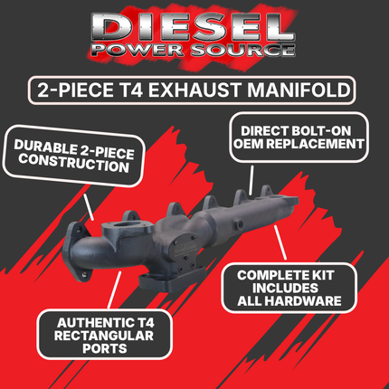Diesel Power Source T4i Exhaust Manifold 2007-2018 Dodge Ram 6.7L Cummins Turbo High Flow Cast Iron Direct Bolt-On Replacement Faster Spool Performance Upgrade OEM 5135789AB 5135789AC 5135789AD