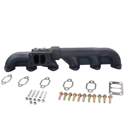 Diesel Power Source MAN0170 Fummins Exhaust Manifold 2-Piece T3 Ford Cummins Swap 5.9L 12V Performance High Flow Cast Iron Lower EGTs Faster Spool Direct Fit Conversion Kit