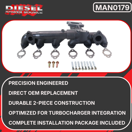 Diesel Power Source Complete 5G Manifold Kit: Cast Iron Exhaust Manifold + Multi-Layer Gaskets – 2019-2024 Dodge Ram 6.7L Cummins – Direct Fit High Flow Performance Bundle for Lower EGTs