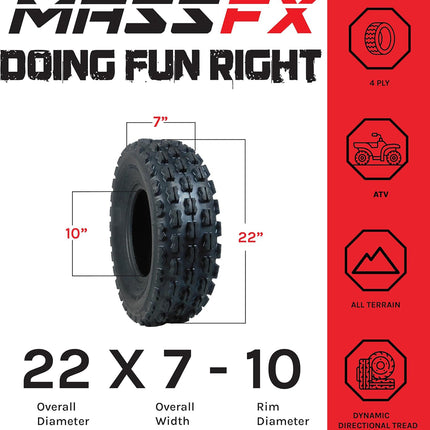 New MASSFX (2) 22x7x10 Sport ATV Tires 22x7-10 Front 2 Set 4 ply 22x7/10