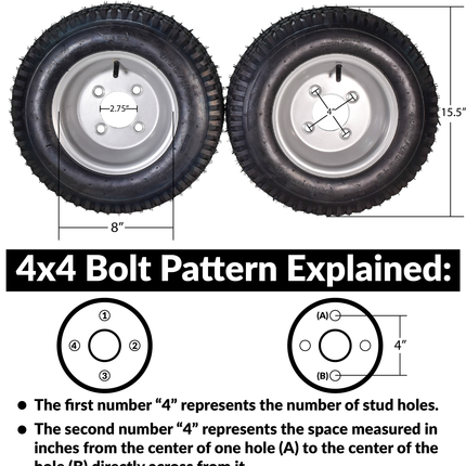 MASSFX 4.80/4.00-8 4 Ply Pre-Mounted 4x4 Bolt Tubeless Trailer Tire (Two Pack)