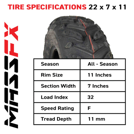 MASSFX Grinder 22x7-11 Front Tires-ATV, UTV, & SxS on Soft/Hard Pack Ground 2 pk