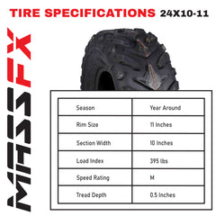 MASSFX Grinder 24x10-11 Rear ATV Tire 6 Ply for Soft/Hard Pack Ground (2 Pack)