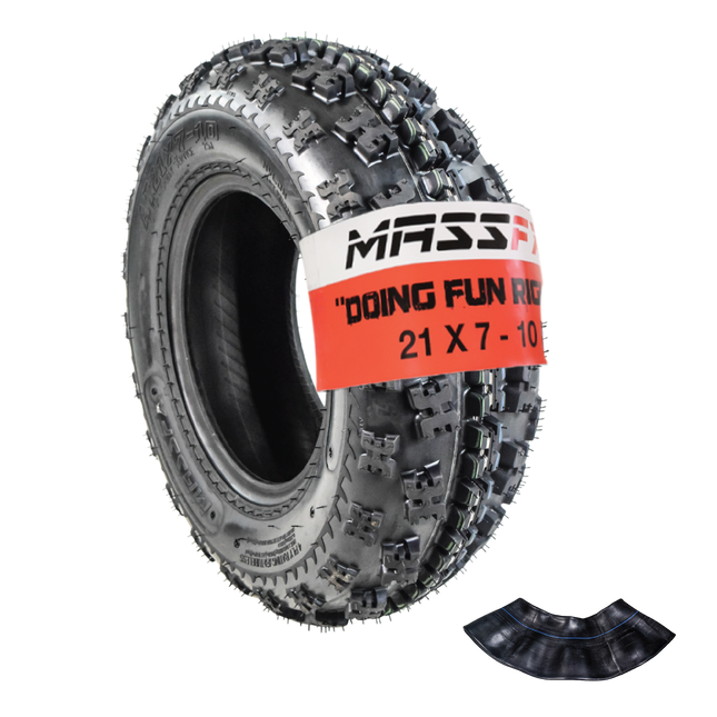 MASSFX 21x7-10 Front Tire & TR-6 Tube-ATV, UTV, & SxS-4-Ply w/ 15mm Tread Depth
