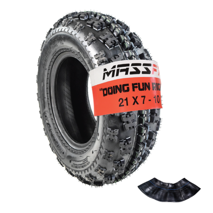 MASSFX 21x7-10 Front Tire & TR-6 Tube-ATV, UTV, & SxS-4-Ply w/ 15mm Tread Depth