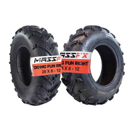 MASSFX 25x8-12 Front Tires for ATV, UTV, & SxS-6-Ply w/ 1/2" Tread Depth (2-pk)